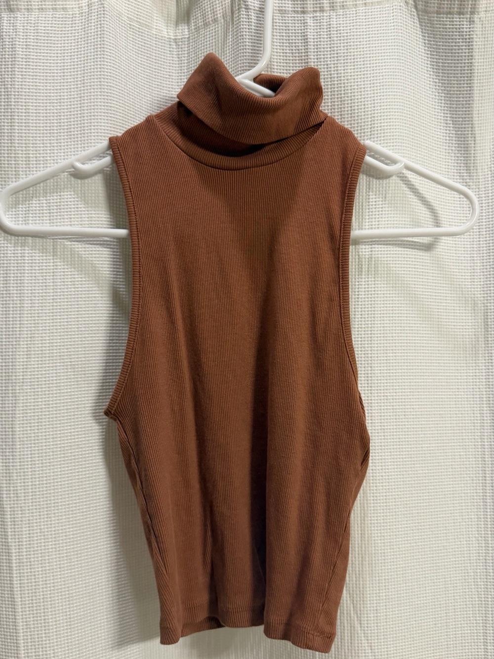 Zara Ribbed Turtleneck Tank - Brown